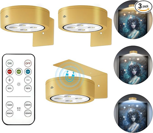3Pcs Battery Operated Picture Light, Magnetic Led Painting Light by Kandicyar