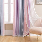 XiDi Curtains for Bedroom Decor, Rainbow GreyPinkPu-52-54 - Image 4