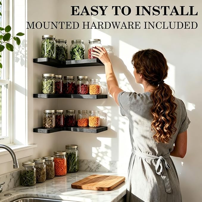 Floating Corner Shelves, Wall Shelf Set of 3, Shelves - Image 6
