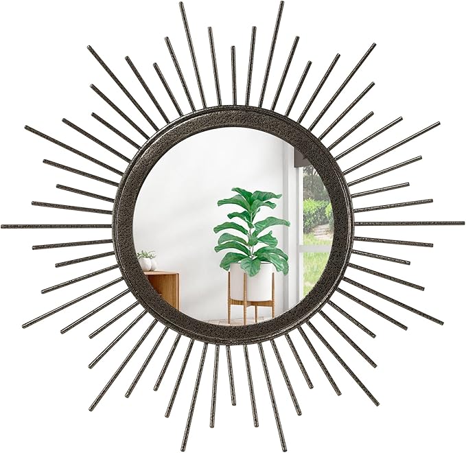 Large Sunburst Wall Mirror, Round Home Modern Metal Art Mirror by HLFMVWE