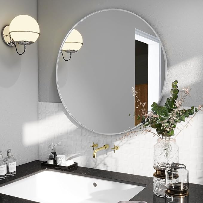 BEAUTYPEAK 20 Inch Round Mirror, Metal Frame Circle Mirror, Wall Mounted - Image 7