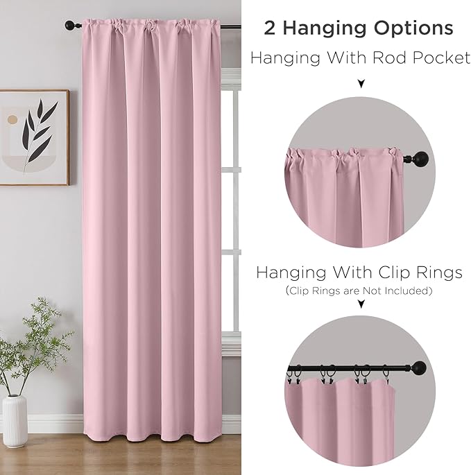 CUCRAF Light Pink Blackout Curtains 54 inch Length 2 Panels Set, Rod Pocket - Image 3