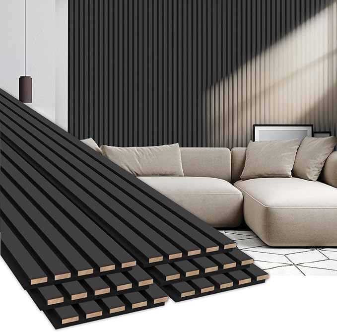 EVERECO 6 Pack Wood Slat Acoustic Wall Panels 92.5" × 7.87", 3D Sound Absorbing by Unknown