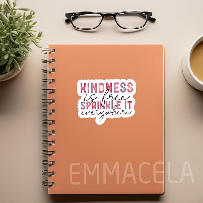 (3 Pack) Motivational Stickers - Kindness is Free Sprinkle It Everywhere – Inspirational Vinyl Decals with Positive Quotes for Laptops, Tumblers, Water Bottles, Scrapbooks - 3 x 2.3 Inch