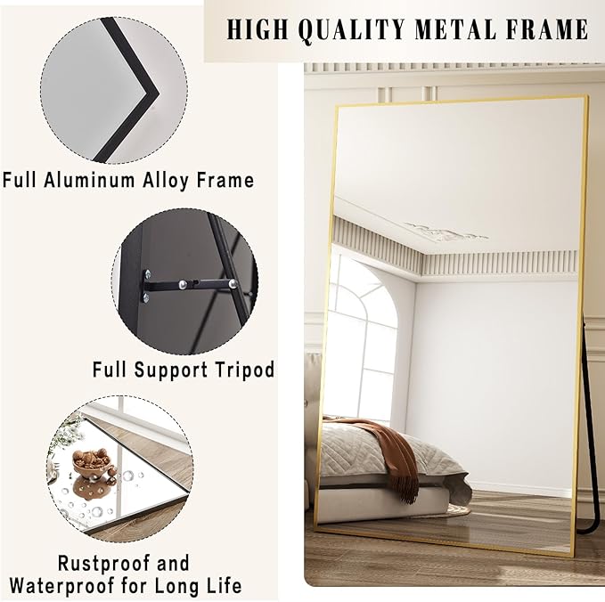 BEAUTYPEAK 77"x38" Rectangle Full Body Floor Mirrors, Full Length Mirror - Image 3
