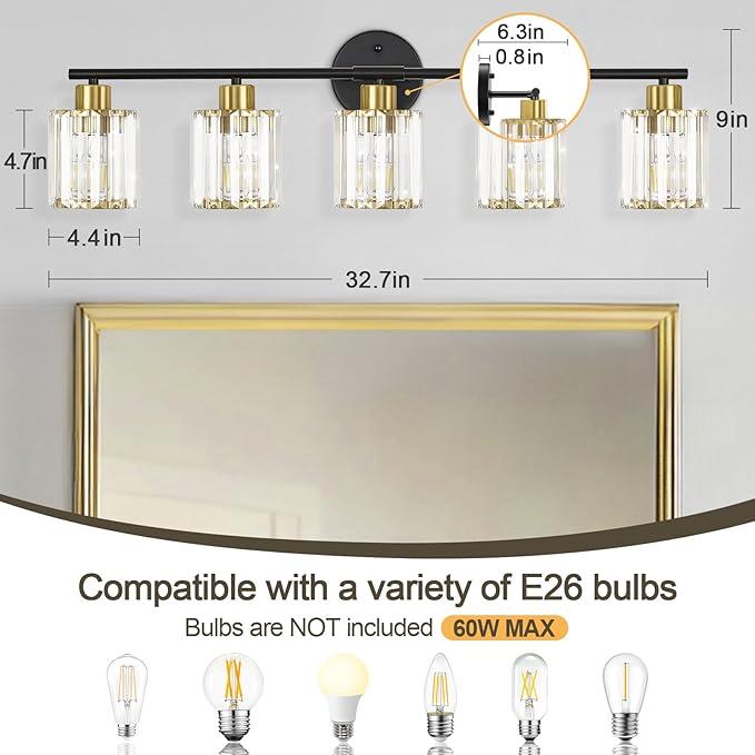 Crystal Bathroom Light Fixtures, Bathroom Lighting Fixtures Over Mirror - Image 2