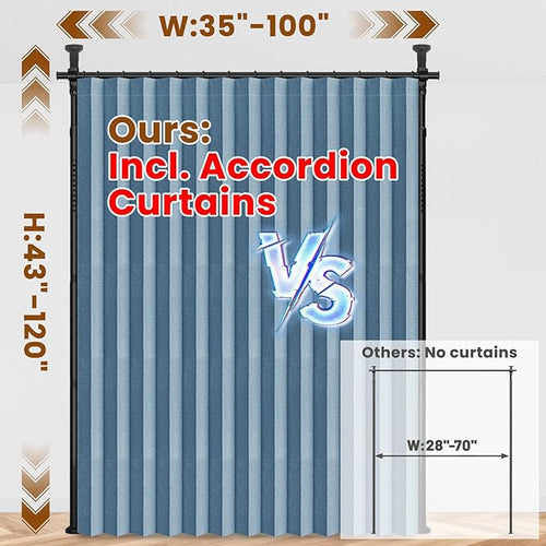 100% Blackout Room Divider Curtains Sets Blue 1 Panel W100 x L84in No Drill - Image 2