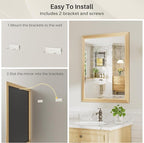 24x30 Inch Bathroom Mirror for Wall, Anti-Rust Oak Wood Grain Metal Framed - Image 5