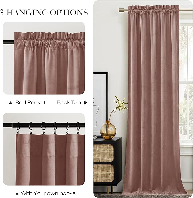 NICETOWN Dusty Pink Velvet Curtains 90 inches Long 2 Panels Set, Thermal - Image 5