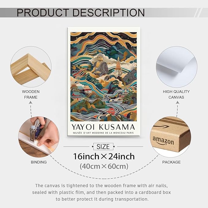 Yayoi Kusama Framed Wall Art Vintage Japanese Poster 16X24 in Abstract Buddha - Image 2