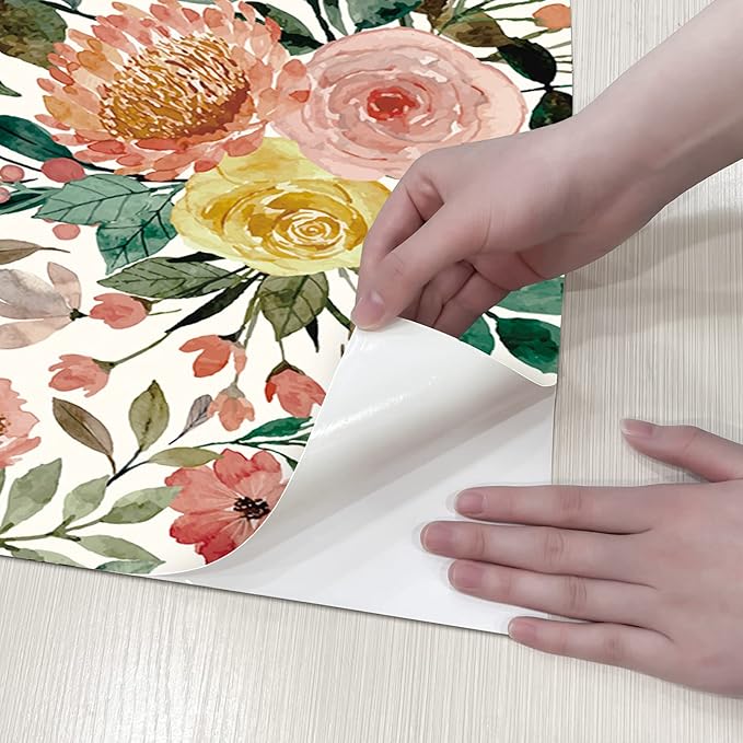 JiffDiff Floral Wallpaper Peel and Stick Pink Floral Wall Mural Removable Peony - Image 7