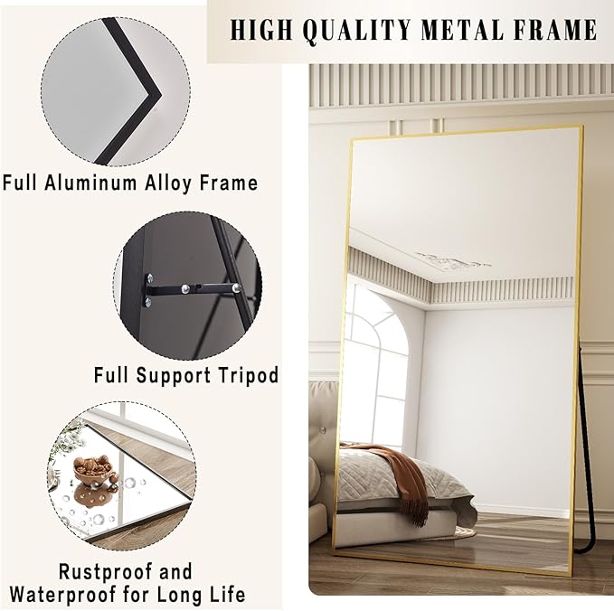 BEAUTYPEAK 76"x34" Rectangle Full Body Floor Mirrors, Full Length Mirror - Image 3