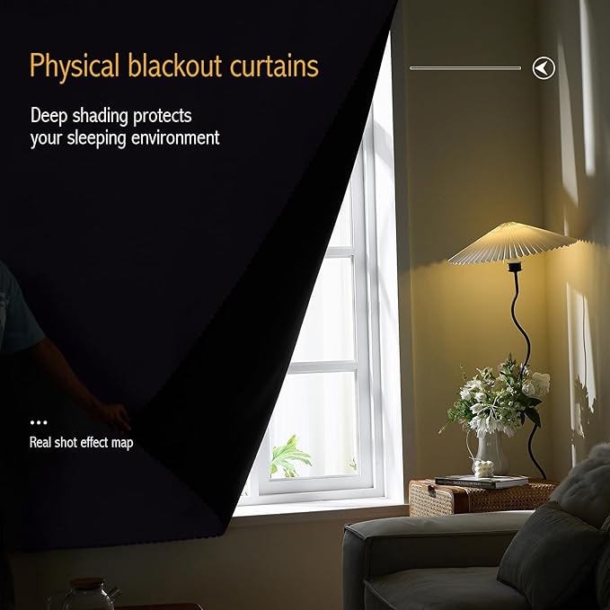 AJAZZ 100% Blackout Stick Curtain Portable Blackout Curtains Adhesive Curtains - Image 2