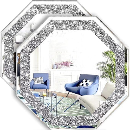 2 Piece Wall Mirrors Octagon, Crush Diamond Mirrors Wall Decor by XIHACTY