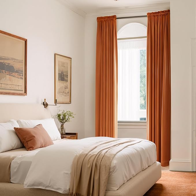 NICETOWN Orange Velvet Curtains 90 inch Long - Image 3