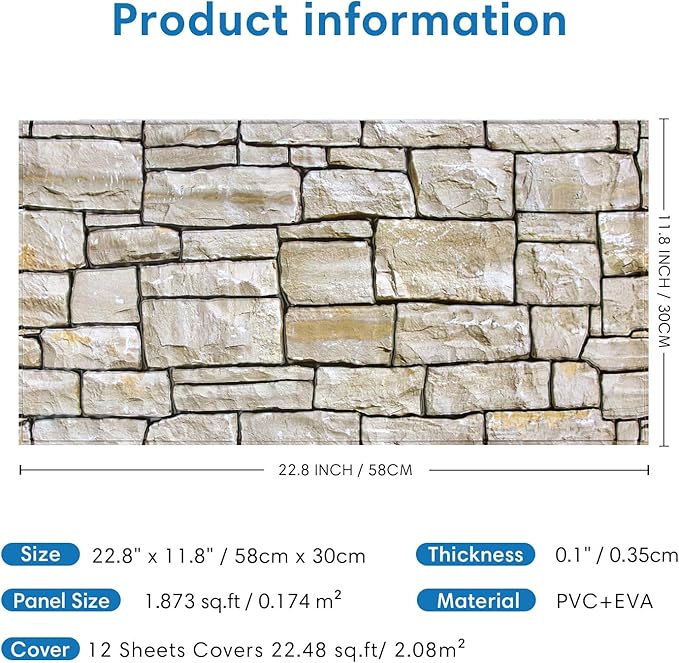 COMSTICKC 3D Faux Stone Wall Sticker Peel and Stick Wall Covering, DIY - Image 5