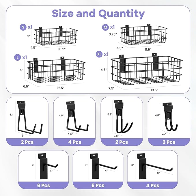 SMARTSTANDARD 30PCS Slatwall Accessories, Includes 4PCS Wall Baskets and 26PCS - Image 5