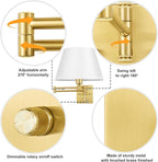 TRLIFE Dimmable Wall Sconce Plug in, Brushed Brass Wall Sconces Set of 2 Swing - Image 3