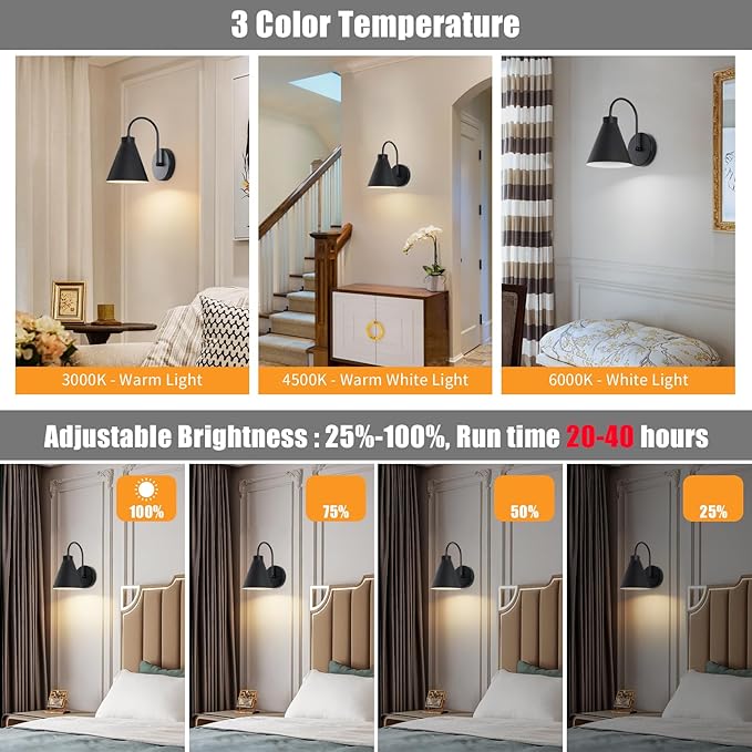 Powfloven Vintage Cordless Gooseneck Battery Operated Wall Sconces Set of 2 - Image 3