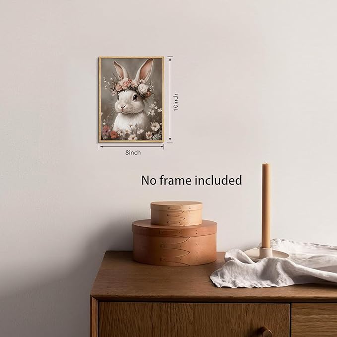 WIARTSH Vintage Easter Bunny Wall Art Poster, Cottage Farmhouse Animal Artwork - Image 3