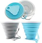 Litoexpe 2 Pack Silicone Collapsible Travel Cup Portable Folding Camping Cup Sets with Lids, Grey & Blue