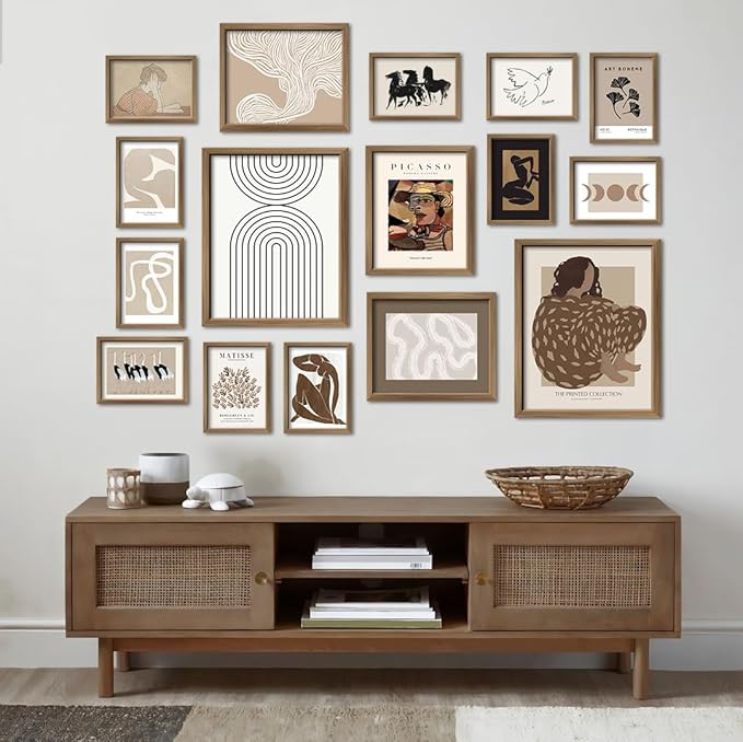 ANERZA 16 PCS Framed Boho Eclectic Wall Art Decor, Abstract Wall Collage Kit - Image 6