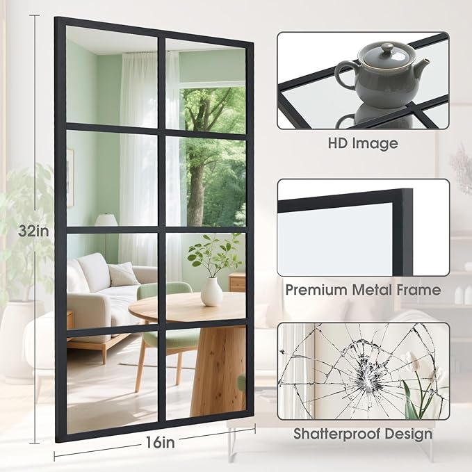 DUMOS Wall Mirror 16" x 32", Metal Framed Wall Mounted Mirror - Image 2