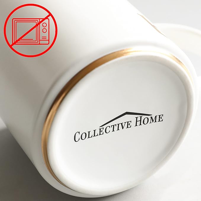 COLLECTIVE HOME - Monogram Ceramic Mugs, 15 oz Golden Initial Coffee Cups, Elegant Alphabet Tea Mugs, Elegant Personalized Mug with Gift Box, Luxurious Cups for Office and Home (w)