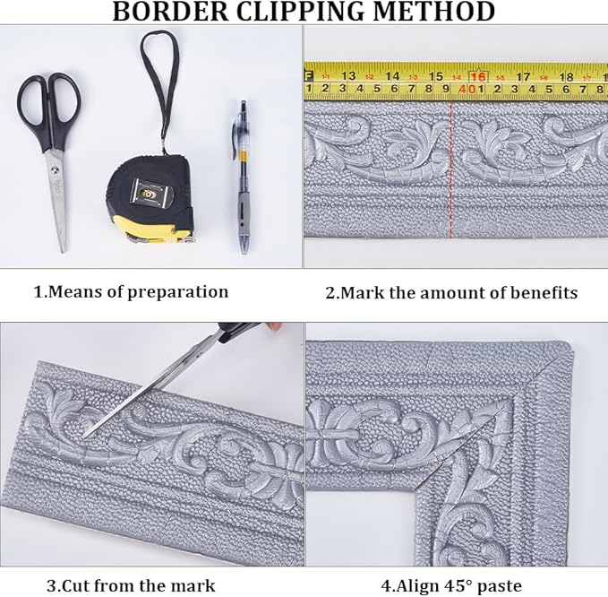 CRASPIRE 82 x 3 Crown Molding Peel and Stick 3D Flexible Foam Wall Trim Silver - Image 5