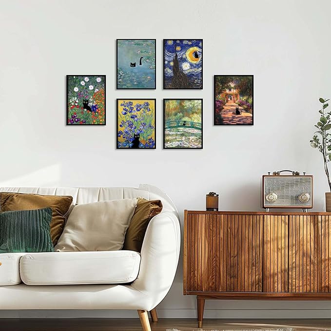 Hamduker Cat Wall Art Monet Prints Vintage Canvas Wall Art Funny Cat in Water - Image 6