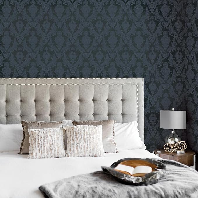 Tempaper Textured Black Damsel Removable Peel and Stick Damask Wallpaper - Image 3