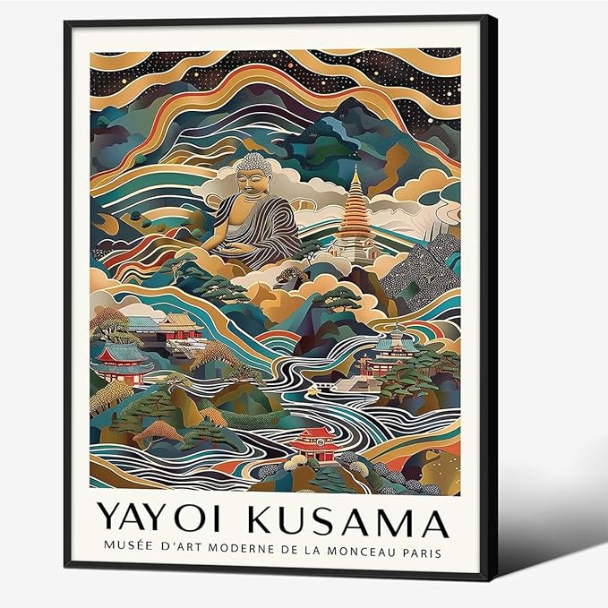 Yayoi Kusama Black Framed Wall Art Vintage Japanese Poster 11X14 in Abstract by Heltrappe