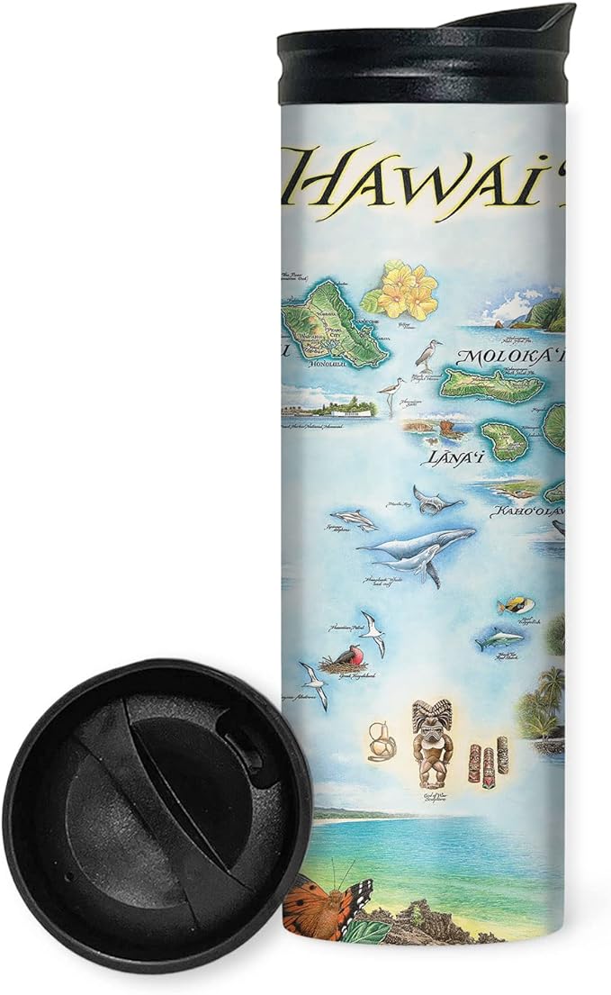 Xplorer Maps Hawai'i Island Map 16 Oz Travel Drinkware with Spill-Resistant Lid - Stainless Steel Vacuum Insulated Coffee Tumbler