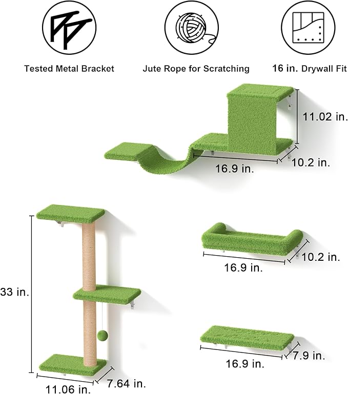 FUKUMARU Cat Wall Shelves, Stable & Safe 5 in 1 Cat Walls Furniture Set - Image 6