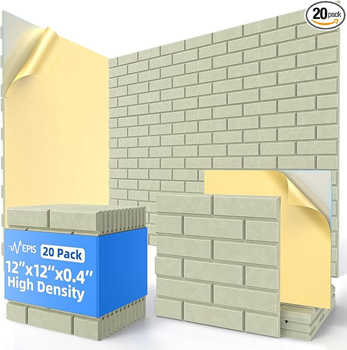 20 Pack Acoustic Panels with Self Adhesive, Soundproof Wall Panels, Brick Sound by NEPIS