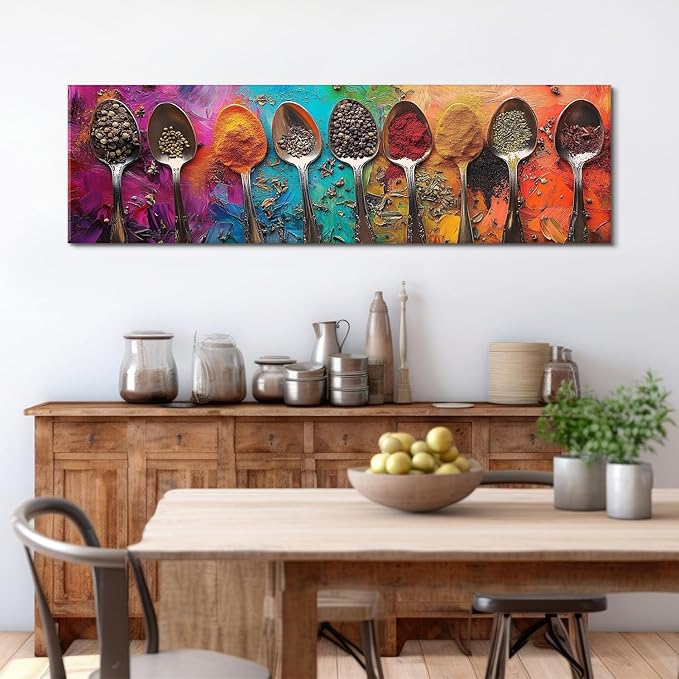 Colorful Spices Seasoning Spoon Canvas Wall Art Kitchen Wall Decor Large - Image 6