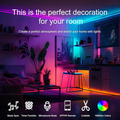50 FT LED Lights For Bedroom, Music Synchronized RGB Color Changing LED Strip - Image 2