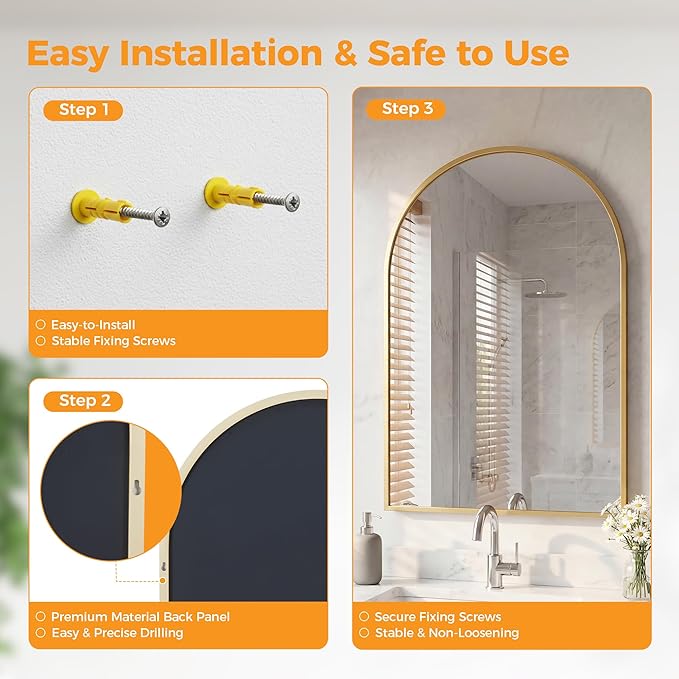 OLIXIS 24x36 Inch Arched Gold Bathroom Mirror - Image 7