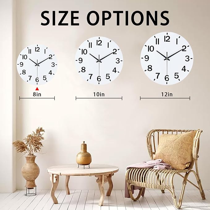 HZDHCLH Wall Clock 8 Inch Silent Non Ticking Wood Battery Operated White Wooden - Image 5