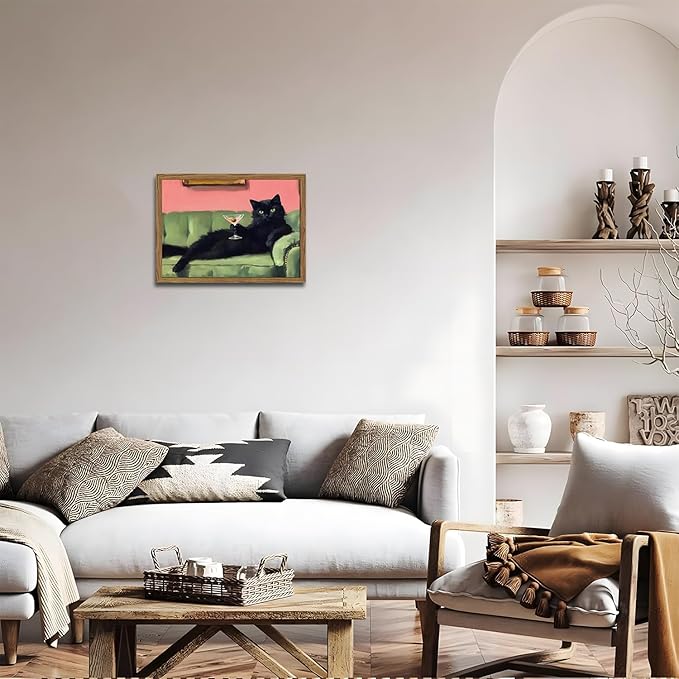 Funny Black Cat Martini Wall Art, Bar Cart Decor, Eclectic Cocktail Painting - Image 7
