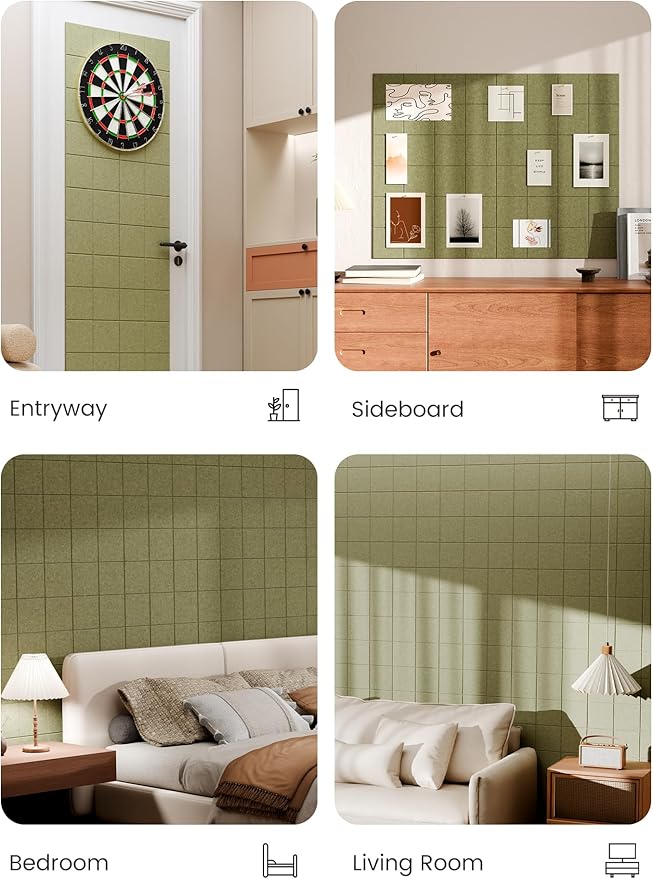 Bumusty Large Felt Bulletin Board, 30 Push Pins, 70 Adhesive Tabs, Olive Green - Image 5