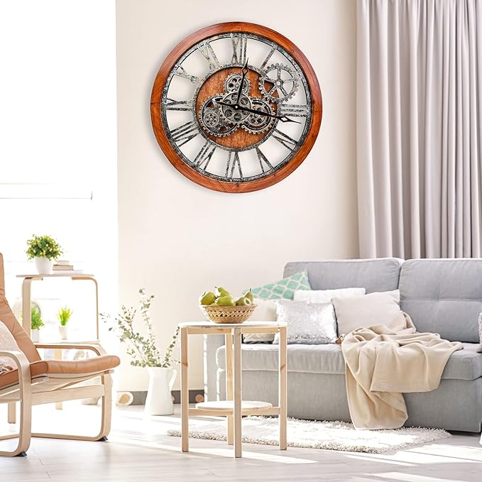 The B-Style Large Wall Clock 24 inch Moving Gear Wall Clock Oversized Vintage - Image 3