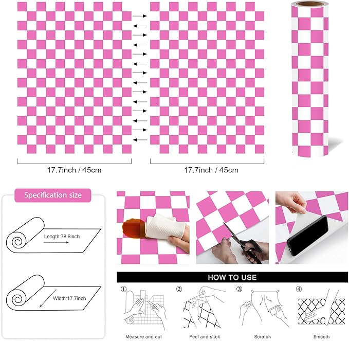 Modern Peel and Stick Wallpaper Pink and White Mosaic Checkered Contact Paper - Image 3