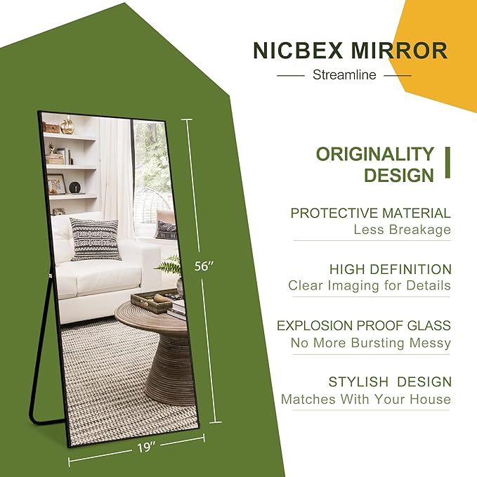 NicBex Full Length Mirror with Stand, Shatter-Proof Glass - Image 5