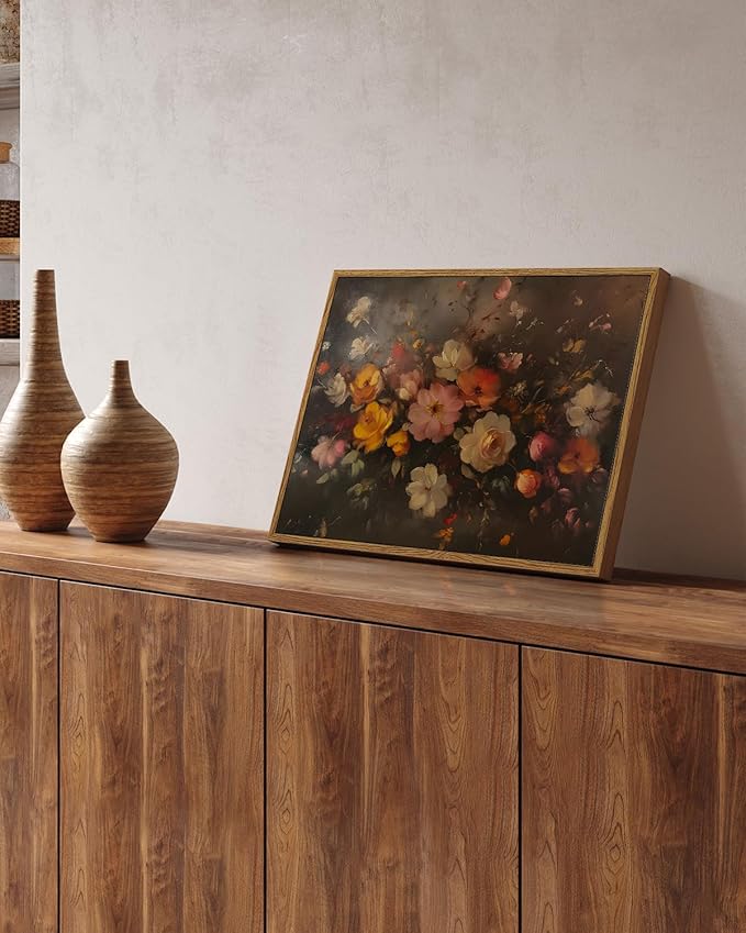 InSimSea Framed Canvas Wall Art, Vintage Wall Decor, Fall Floral Dark Moody - Image 5