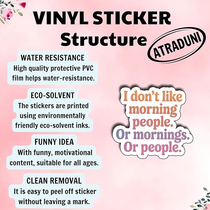 (3Pcs) I Don't Like Morning People Or Morning Or People Sticker Funny Sarcastic Quotes Humorous Phrase For Gifts Vinyl Decal Stickers for Tumbler Laptop Water Bottles Tablet Books Phone Size 3" x 2.6"
