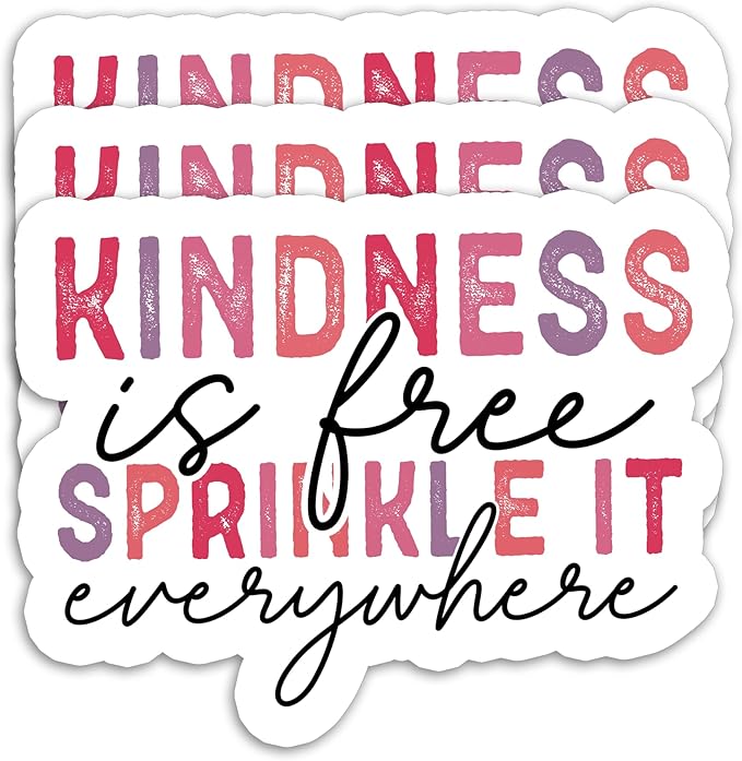 (3 Pack) Motivational Stickers - Kindness is Free Sprinkle It Everywhere – Inspirational Vinyl Decals with Positive Quotes for Laptops, Tumblers, Water Bottles, Scrapbooks - 3 x 2.3 Inch