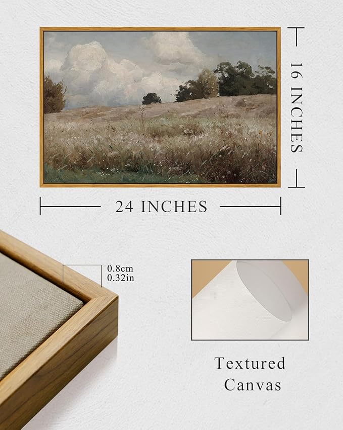 InSimSea Framed Canvas Wall Art Vintage Decor, Farmhouse Scenery Vast Field - Image 5