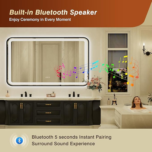 32x55 Inch Black Framed LED Bathroom Mirror - Image 2