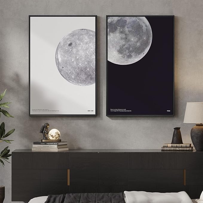 Large Framed Black and White Moon Wall Art, 2 Piece the Moon Canvas Art Prints - Image 3